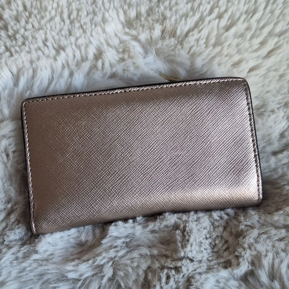 Kate Spade New York Spencer Metallic Slim Bifold Wallet Rose Gold Small Pink